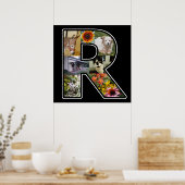 R Monogram Creëer Uw eigen 8 Foto Collage Black Poster (Keuken)