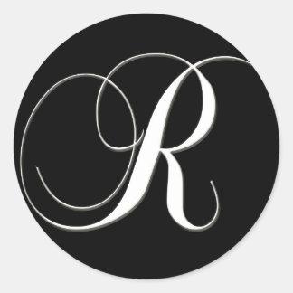 R monogram - elegant zwart-wit ronde sticker