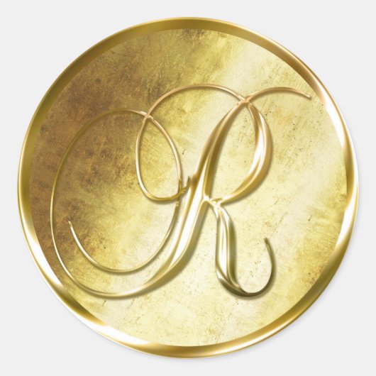 R Monogram Faux Gold Envelope Seal Stickers (Voorkant)