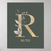 R Monogram Floral Aangepast Poster (Voorkant)