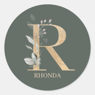 R Monogram Floral Aangepast Ronde Sticker