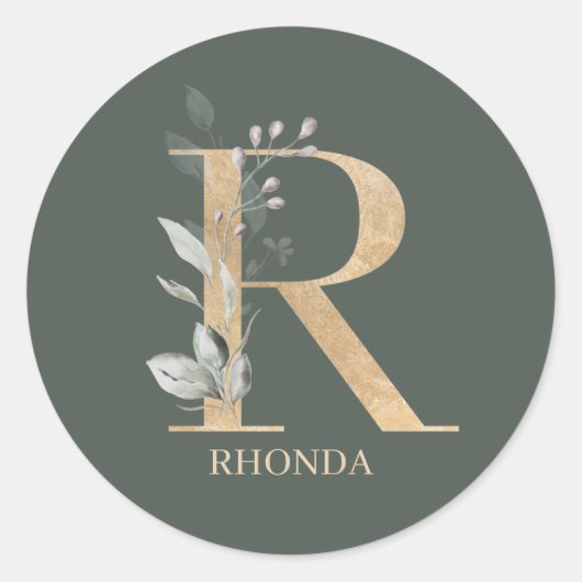 R Monogram Floral Aangepast Ronde Sticker (Voorkant)