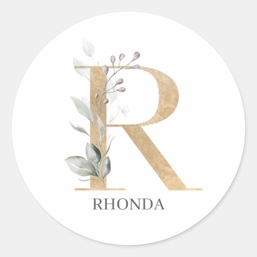 R Monogram Floral Aangepast Ronde Sticker (Voorkant)