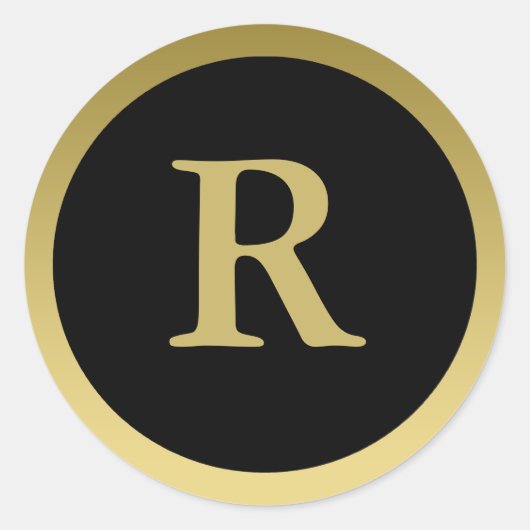 R :: Monogram R Elegante Gouden en Zwarte Stickers (Voorkant)