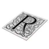 R Monogram "Silver Besque" keramische Tegel Tegeltje (Zijkant)