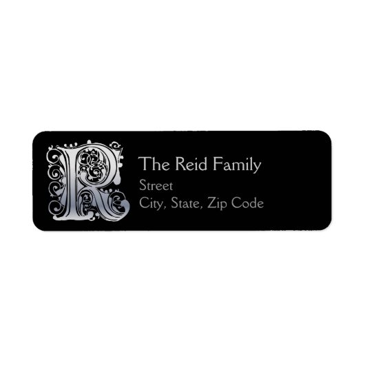 R Monogram "Silver Lace"-ontwerpadrestabellen Etiket (Voorkant)