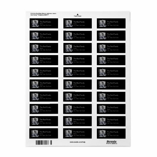 R Monogram "Silver Lace"-ontwerpadrestabellen Etiket (Full Sheet)