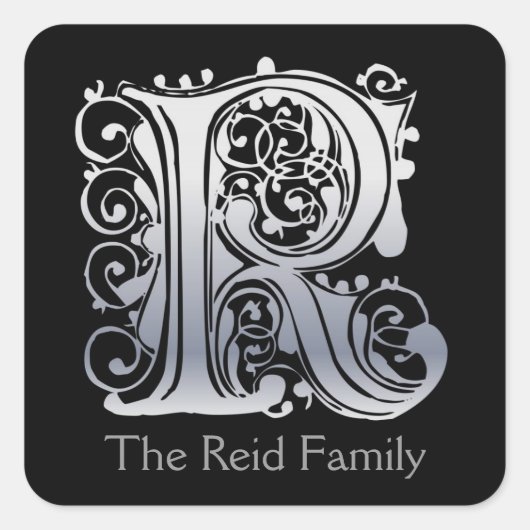 R Monogram "Zilveren Kant" ontwerp Envelop Afdicht Vierkante Sticker (Voorkant)