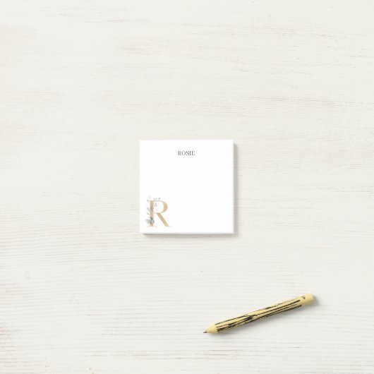 R Monogramme Floral Post-it Notes (Sur un bureau)
