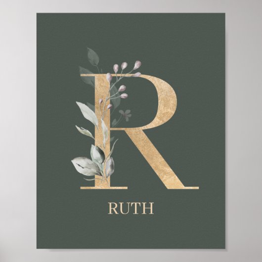 R Monogramme Floral Poster personnalisé (Devant)