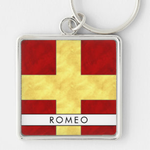 R Romeo Nautical Signal Flag + Your Name Sleutelhanger