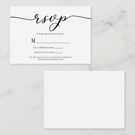 R.S.V.P. Mariage Carte de réponse Script noir (Devant / Derrière)