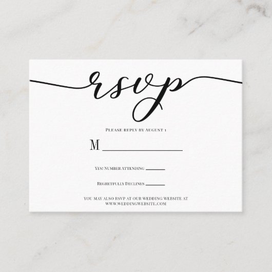 R.S.V.P. Mariage Carte de réponse Script noir (Devant)