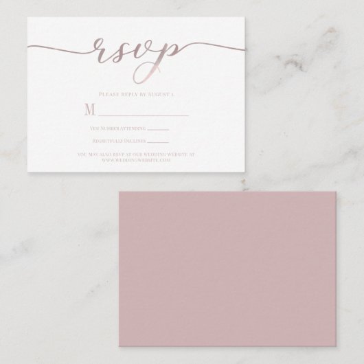 R.S.V.P. Mariage Répondre Carte Boîtier Pink Scrip (Devant / Derrière)