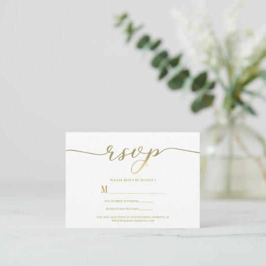 R.S.V.P. Wedding Reply Enclosure Kaart Gold Script (Staand voorkant)