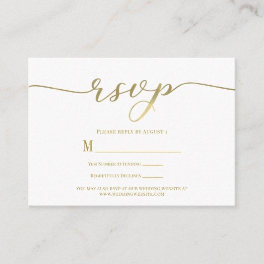 R.S.V.P. Wedding Reply Enclosure Kaart Gold Script (Voorkant)