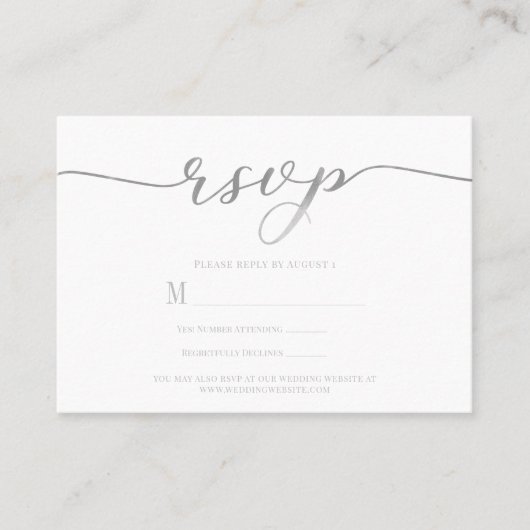 R.S.V.P. Wedding Reply Enclosure Zilver Script Visitekaartje (Voorkant)