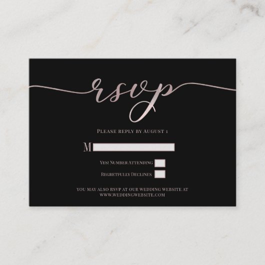 R.S.V.P. Wedding Reply Enclosure Zwart Roze Script Informatiekaartje (Voorkant)