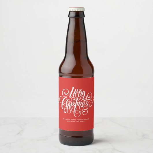 R-script "Merry Christmas" gepersonaliseerd Bier Etiket (Voorkant)