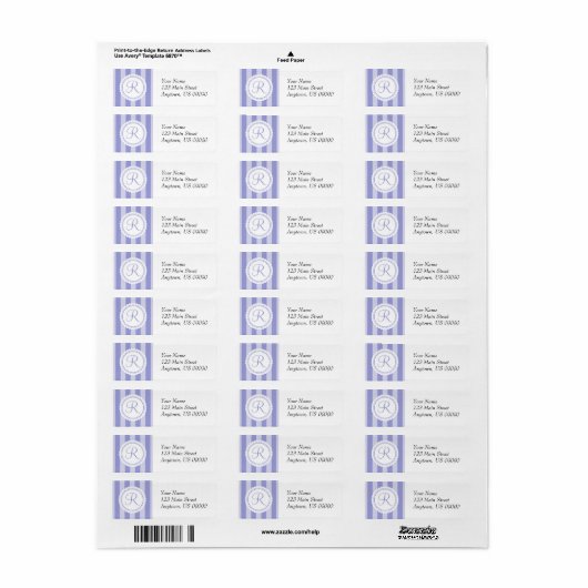 R Snoep Striper Monogram Adresetiketten (Paars) Etiket (Full Sheet)