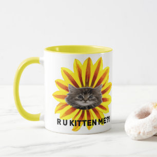 R U KITTEN ME?! Zonnebloem Katje Gezicht Humor Mok