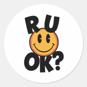 R U Ok Smileygelaat Mentale Gezondheid Ontwerp Sti Ronde Sticker