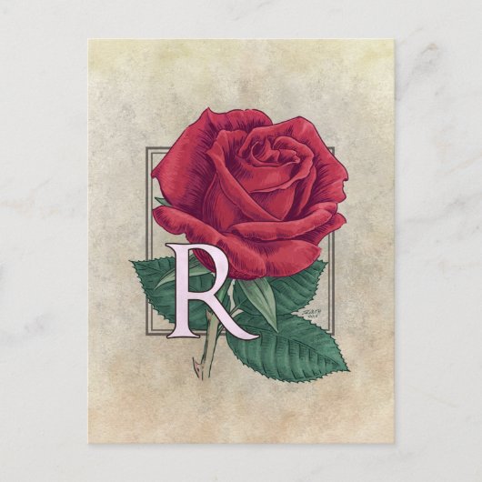 R voor Rozen BloemMonogram Briefkaart (Voorkant)