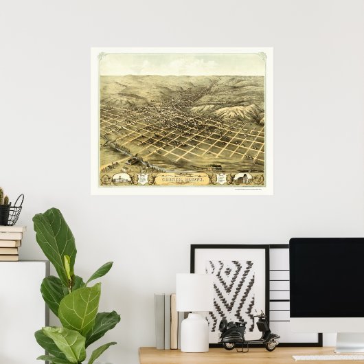 Raad Bluffs, IA Panoramic Map - 1868 Poster (Thuiskantoor)