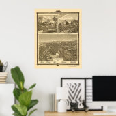 Raad Bluffs, IA Panoramic Map - 1875 Poster (Thuiskantoor)
