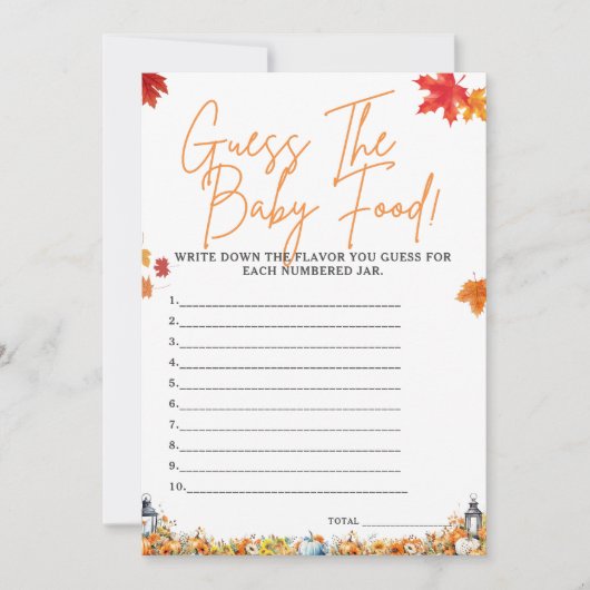 RAAD DE BABY FOOD Baby shower spel Schattige pompo Kaart (Voorkant)