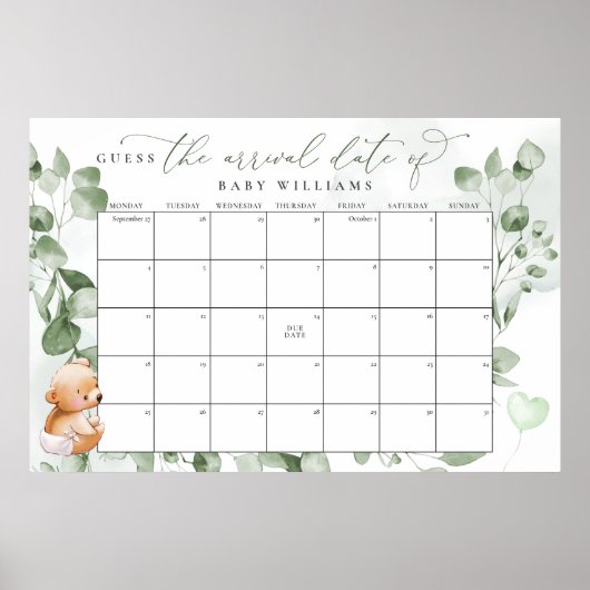 Raad de Bevalling Datum Kalender Beer Poster (Voorkant)