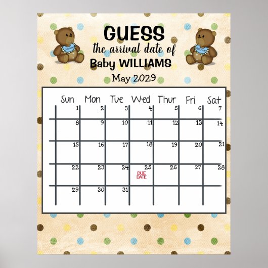 Raad de datum kalender met beren poster (Voorkant)