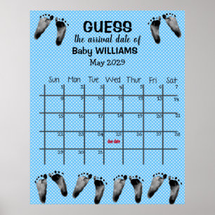 Raad de datum kalender met voetafdrukken poster