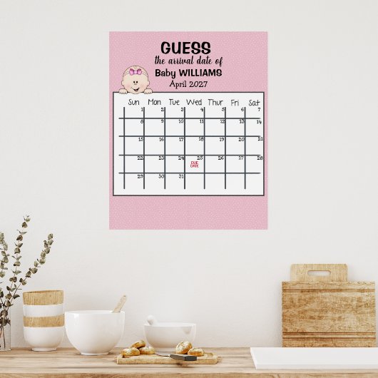 Raad de datum van de bevalling Kalender Baby Meisj Poster (Keuken)