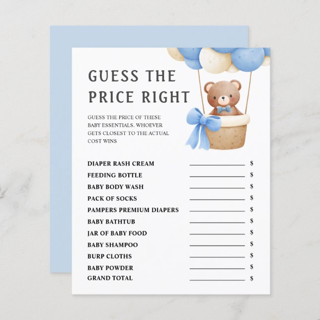 Raad de prijs | Schattige Teddy Bear Baby shower S (Voorkant / Achterkant)