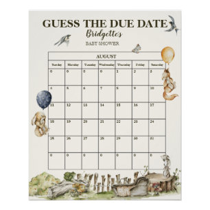 Raad de vervaldatum Forest Waterverf Baby shower Perfect Poster