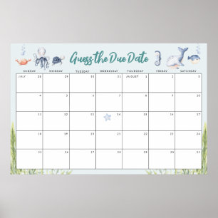 Raad de vervaldatum onder het Zee Baby shower spel Poster