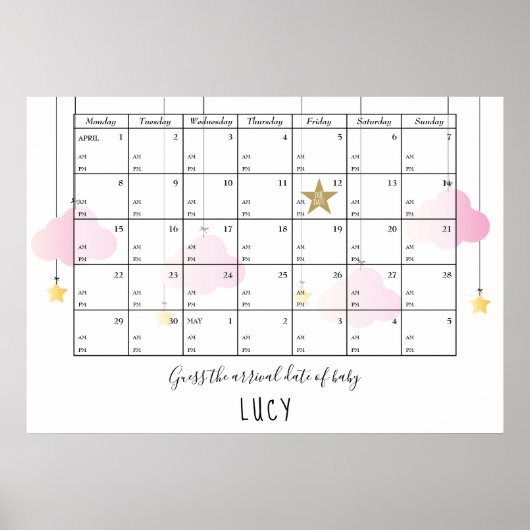 Raad de Verwachte Datum en Tijd Sterren Baby Showe Poster (Voorkant)