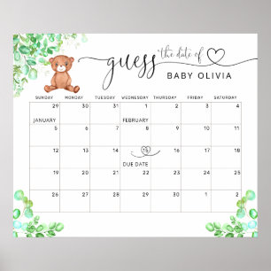 Raad de Verwachte Datum Kalender Beer Poster