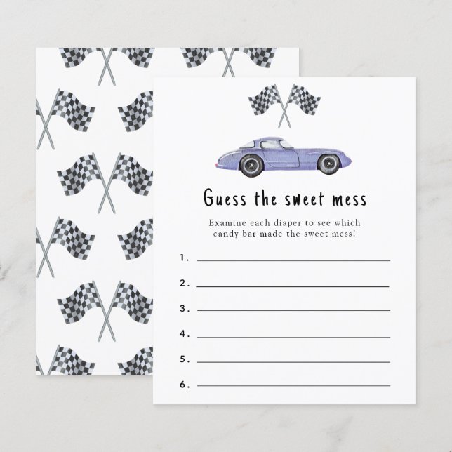 Raad de zoete puinhoop - racing baby shower spel (Voorkant / Achterkant)