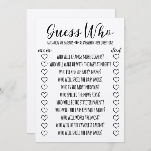 Raad eens bij wie Funny Baby shower Game Programma (Voorkant / Achterkant)