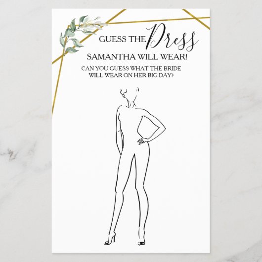 Raad eens de Dress Greenery Gold Shower-gamekaart Flyer (Voorkant)