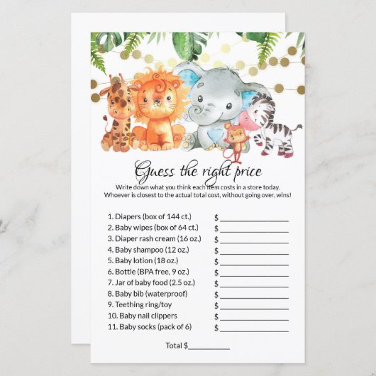 Raad eens de juiste prijs voor Baby shower games (Voorkant / Achterkant)