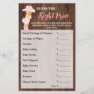 Raad eens de juiste prijs voor Cowgirl Baby shower Flyer