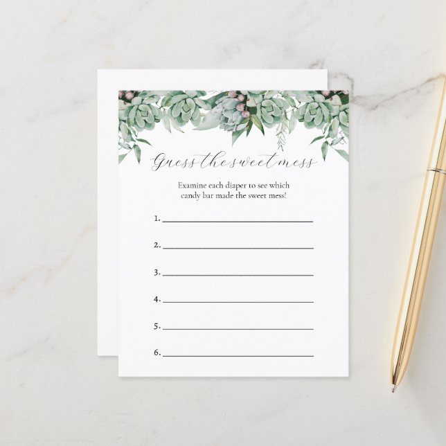 Raad eens de Sweet Mess Baby shower Game (Voorkant / Achterkant in situ)