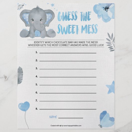 Raad eens de zoete smaakstof [Baby olifant [blauw] Briefhoofd (Voorkant)