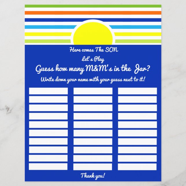 Raad eens hoeveel Baby shower spel hier komt binne (Voorkant)