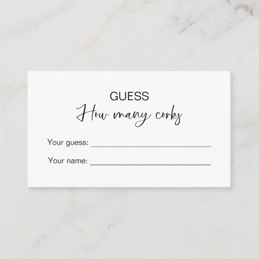 Raad eens hoeveel Corks Bruidsspel Informatiekaartje (Voorkant)