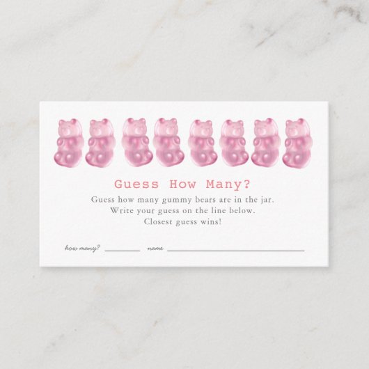 Raad eens hoeveel gummy Beren roze Baby shower spe Informatiekaartje (Voorkant)