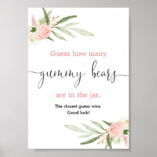 Raad eens hoeveel gummy beren roze goudgroen spele poster